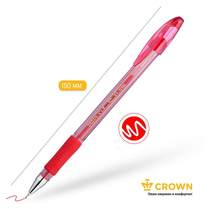 Ручка гелевая Crown "Hi-Jell Needle Grip" красная, 0,7мм, грип, игольчатый стержень, штрих-код 