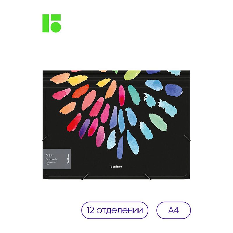 Папка 12 отделений Berlingo "Aqua" А4, 330*240*25мм, 700мкм, на резинке, c рисунком 
