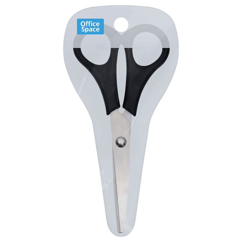 Ножницы OfficeSpace 13,7см, черные ручки, ПВХ чехол с европодвесом