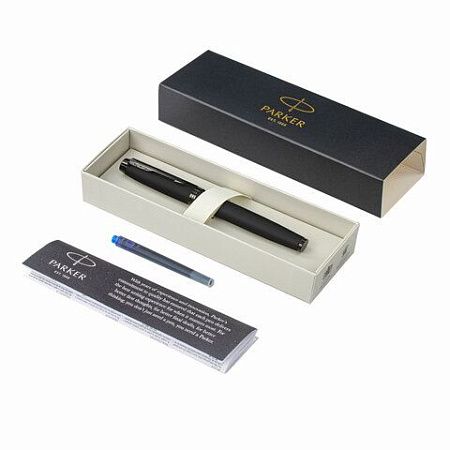 Ручка перьевая PARKER "IM Achromatic Black BT", черный матовый, нержавеющая сталь, синяя, 2127741 