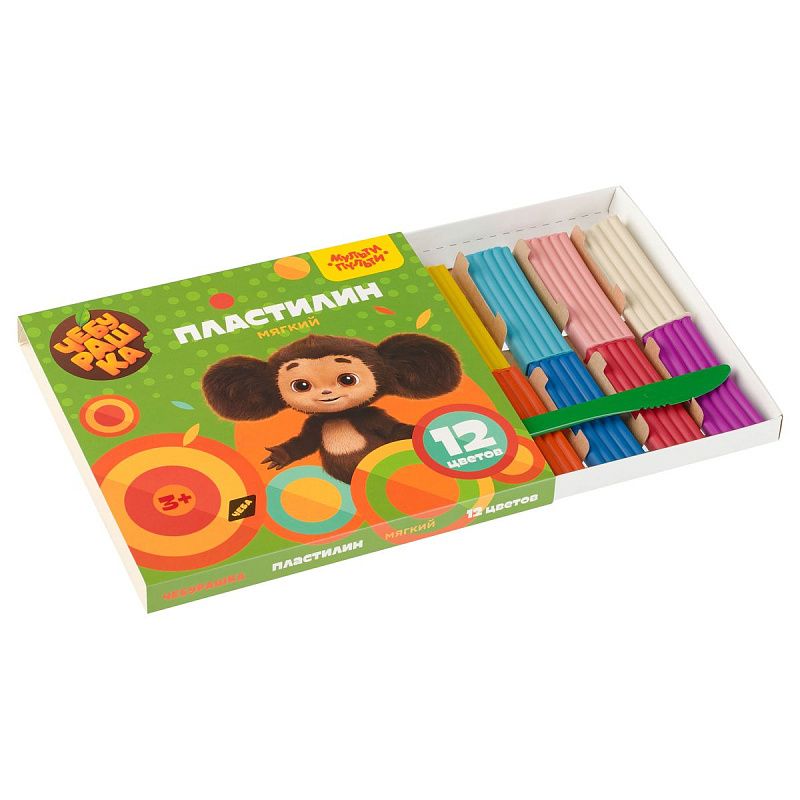 Пластилин Мульти-Пульти "Чебурашка", 12 цветов, 144г, со стеком, картон
