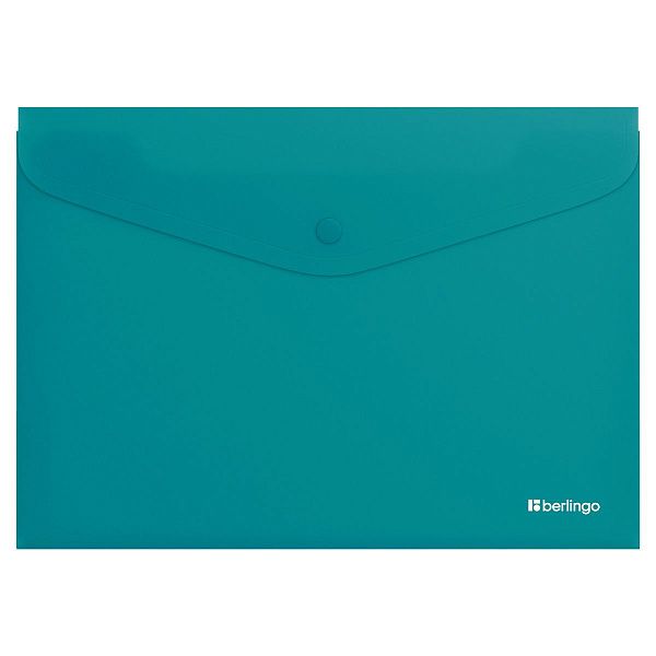 Папка-конверт на кнопке Berlingo "Soft Touch", А4, 200мкм, софт-тач, бирюзовая