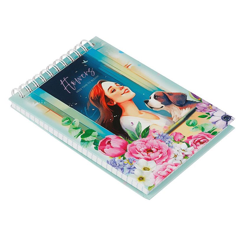 Блокнот А6 80л. на гребне BG "Цветочный стиль", твердая обложка, глянцевая ламинация