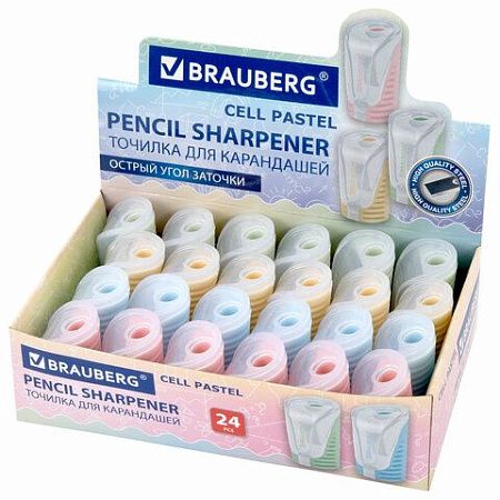 Точилка с контейнером BRAUBERG "CELL PASTEL", пастельные цвета ассорти, 272503 