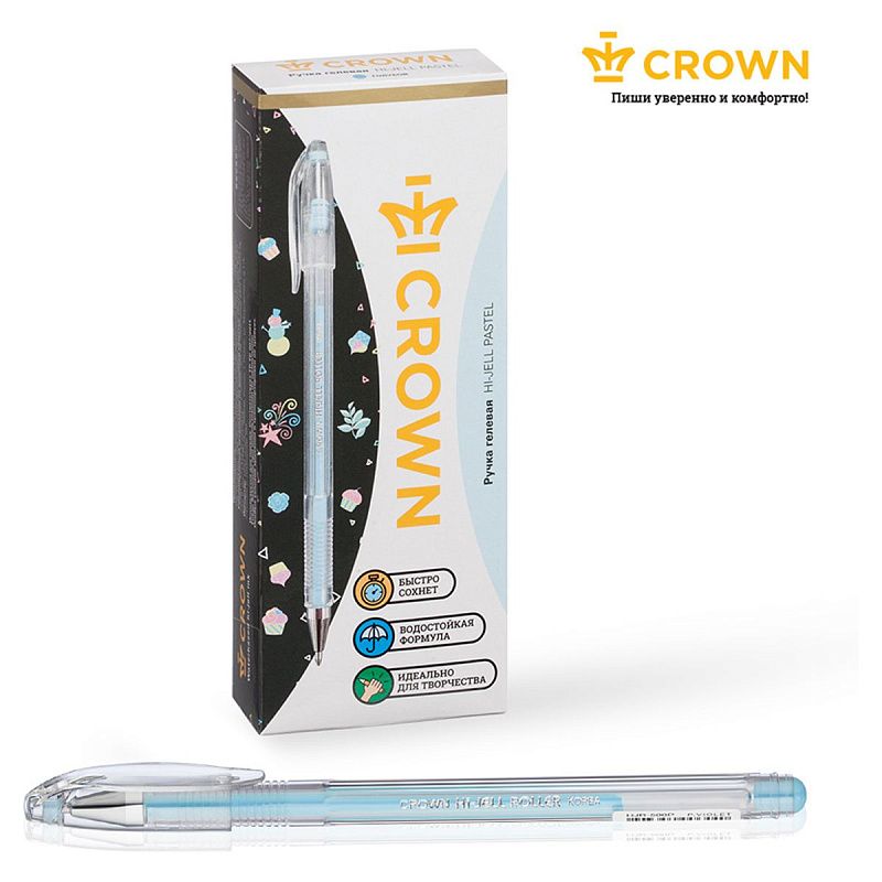 Ручка гелевая Crown "Hi-Jell Pastel" голубая пастель, 0,8мм 