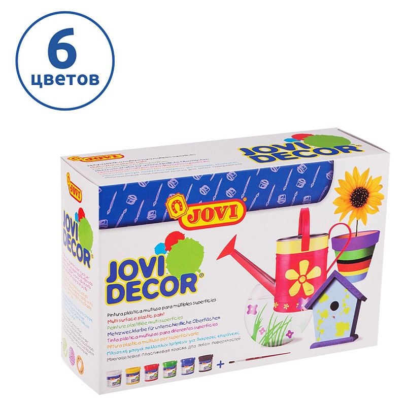 Краски акриловые JOVI, 06 цветов, с кистью, 55мл, картон
