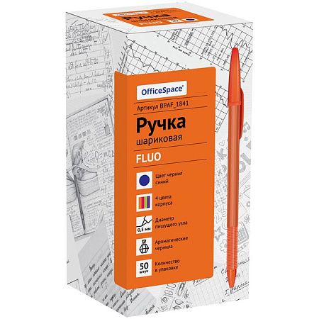 Ручка шариковая OfficeSpace "Fluo" синяя, 0,5мм, ароматическая, корпус ассорти 