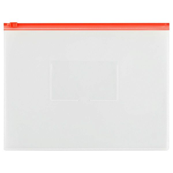 Папка-конверт на zip-молнии СТАММ А5, полипропилен, 150мкм, прозрачная, карман, молния красная