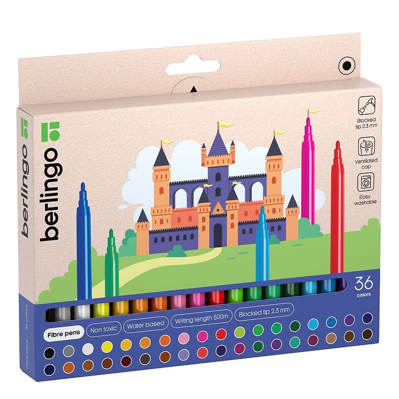 Фломастеры Berlingo "Замки", 36цв., смываемые, картон, европодвес