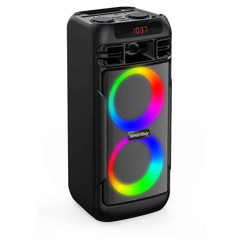 Колонка портативная Smartbuy MEGA BOOM II, 50Вт, Bluetooth, MP3, FM-радио, micro SD, 2 микрофона, пульт, подсветка, черный