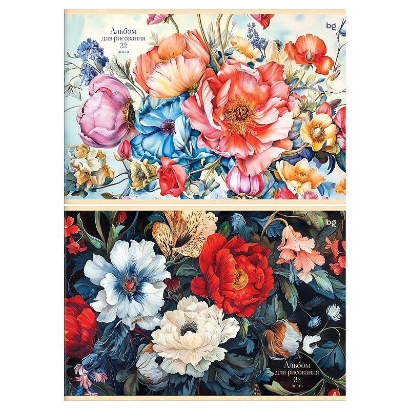 Альбом для рисования 32л., А4, на скрепке BG "Акварельные цветы"