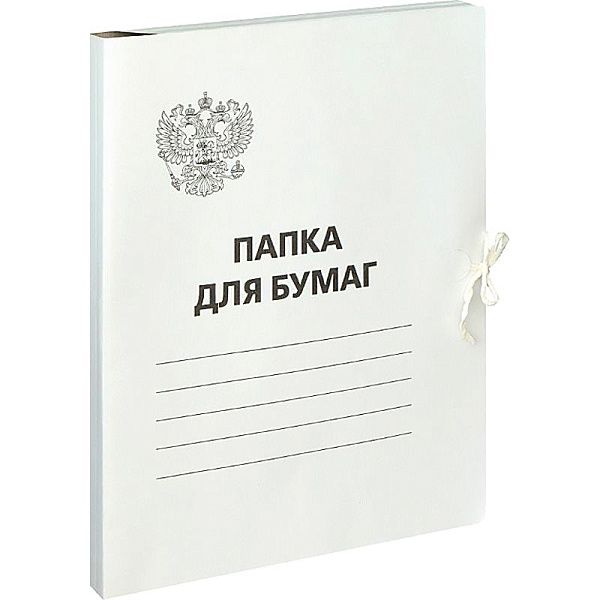 Папка для бумаг с завязками OfficeSpace, Герб России, картон немелованный, 300г/м2, белый, до 200л.
