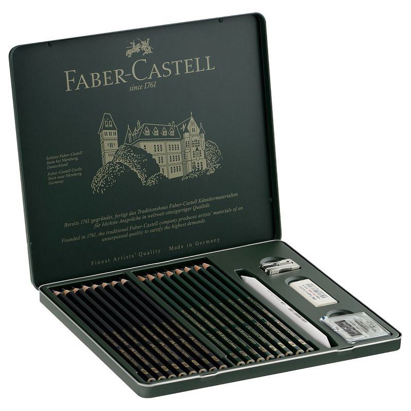 Набор карандашей ч/г Faber-Castell "Pitt Graphite Matt" и "Castell 9000", 20 предметов, заточен., метал. кор.
