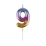 Свеча для торта с держателем MESHU "Цифра "9", 6см, градиент, блистер