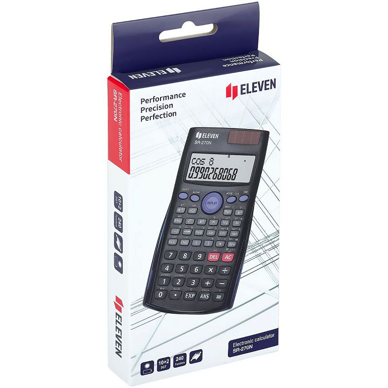 Калькулятор научный Eleven SR-270N, 10+2 разрядов, 240 функций, двойное питание, 82*162*16мм, черный