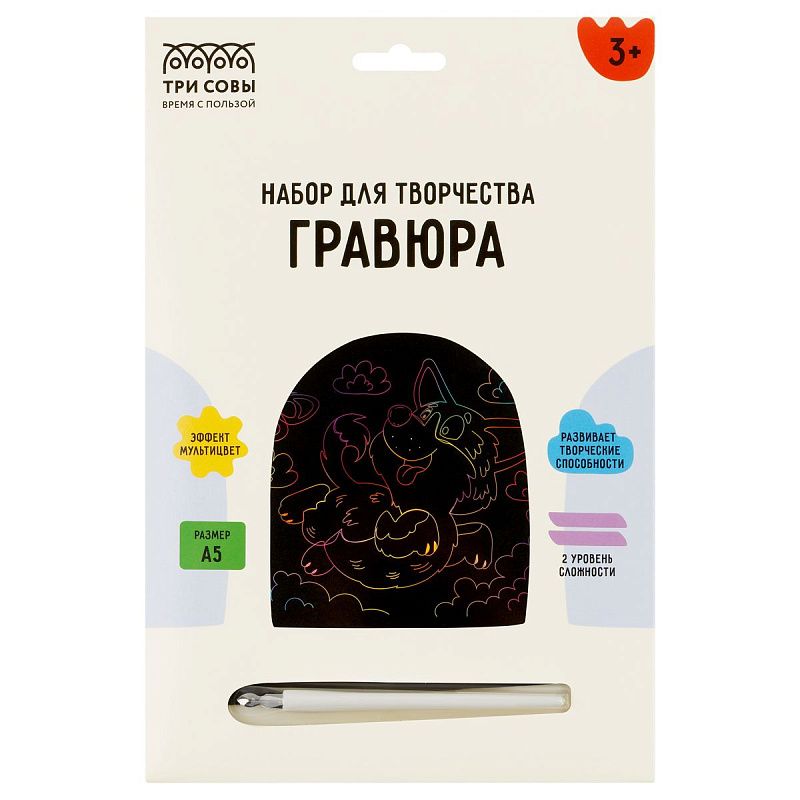 Гравюра с мультицветной основой ТРИ СОВЫ "Веселый корги", А5