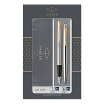 Набор Parker "Jotter Stainless Steel GT": ручка шариковая, 1,0мм и ручка перьевая, 1,0мм, подарочная упаковка