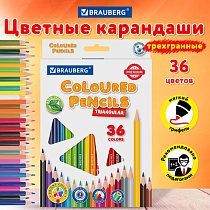 Карандаши цветные BRAUBERG PREMIUM, 36 цветов, пластиковые, трехгранные, грифель мягкий 3 мм, 181664