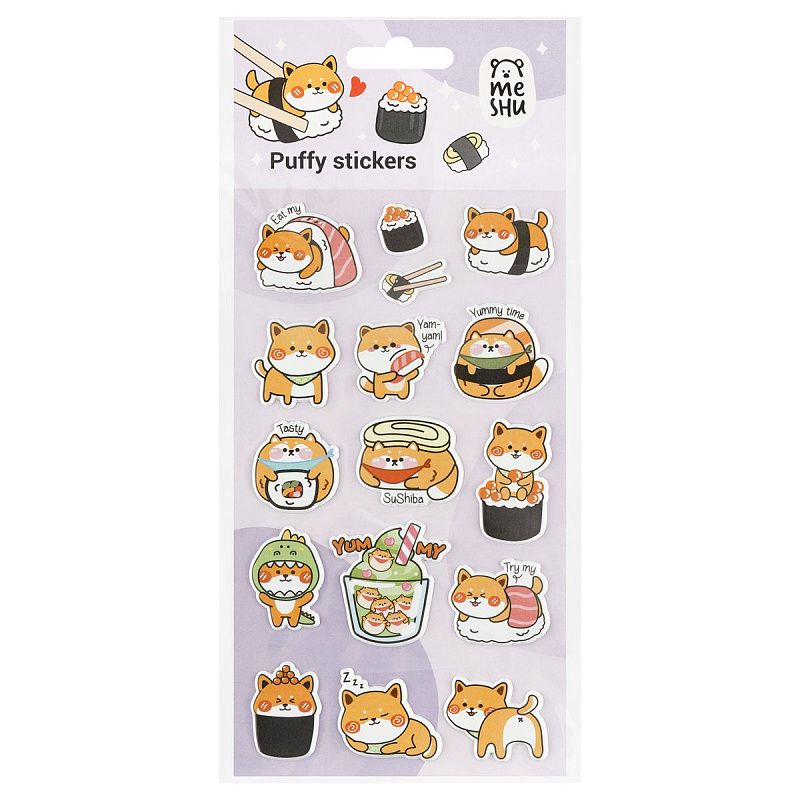 Наклейки объемные MESHU "Shiba Inu,", 10*23см, пакет европодвес
