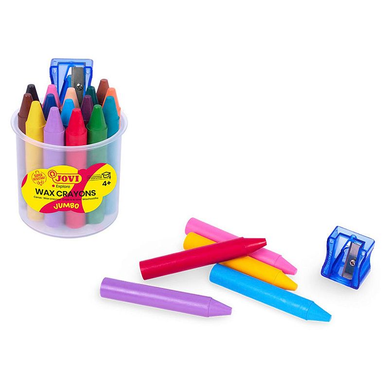 Карандаши восковые JOVI, 16цв., круглые, с точилкой, в стакане