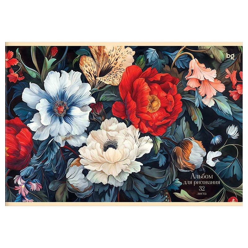 Альбом для рисования 32л., А4, на скрепке BG "Акварельные цветы"