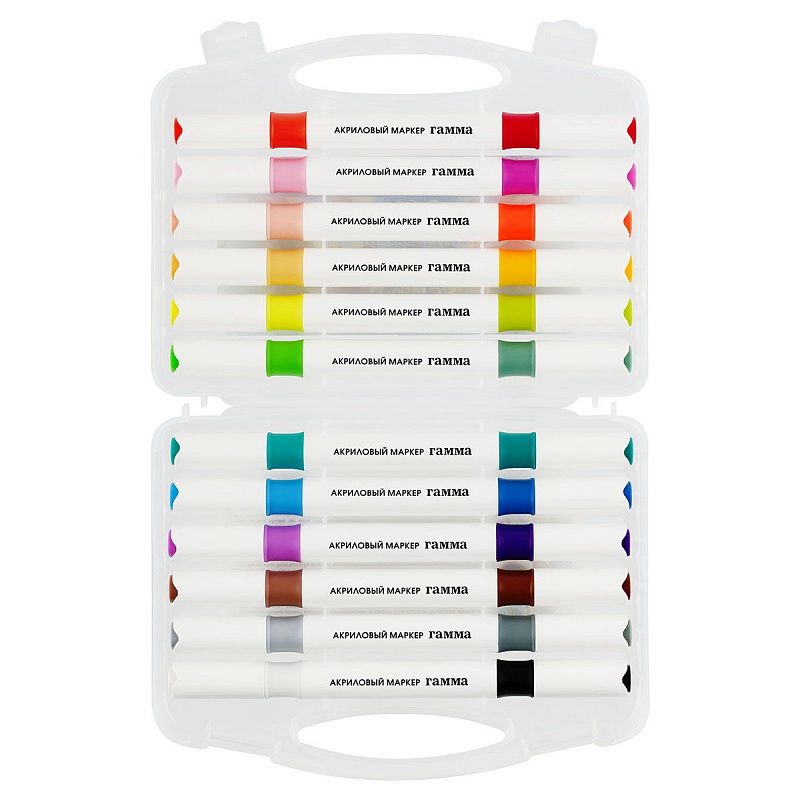 Маркеры акриловые Гамма "Классические", двухцветные, 12шт., 24 цв., пластик.бокс