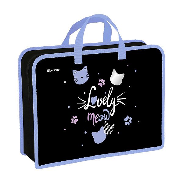 Папка с ручками 1 отделение, А4 Berlingo "Lovely Meow", 340*245*100мм, пластик, на молнии