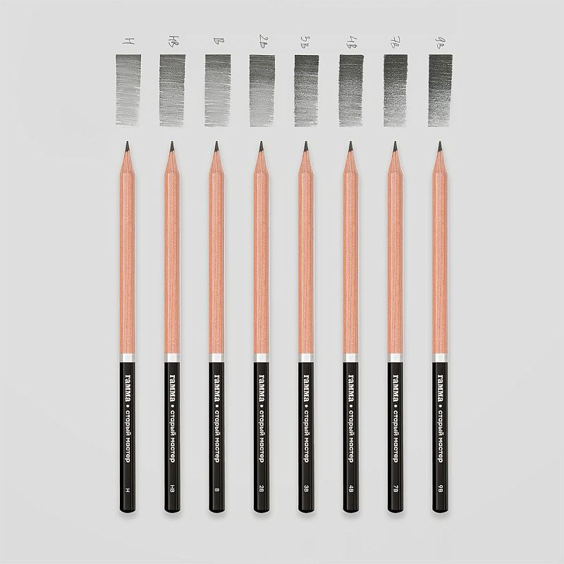 Набор карандашей ч/г Гамма 8шт., 9B-H, кедр, картон. упаковка, европодвес 