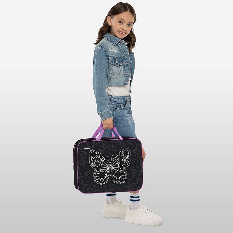 Папка текстильная с ручками 1 отделение, А4 Berlingo "Butterfly Effect", 350*265*80мм, текстиль, на молнии 