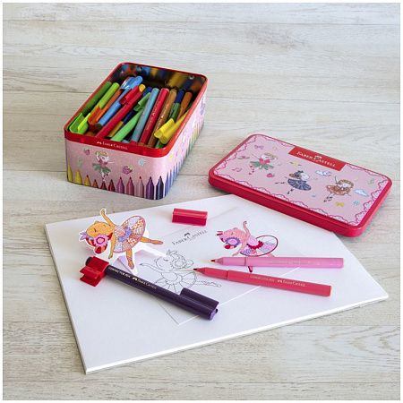 Набор для рисования Faber-Castell "Connector Ballerina" 33 фломастера+10 клипс+2 карты для раскраш.