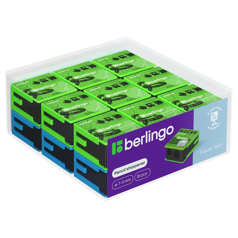 Точилка пластиковая Berlingo "Future Tech", с контейнером, 2 отверстия, ассорти 