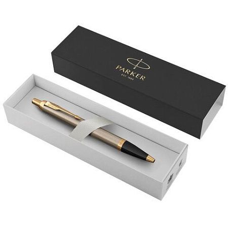 Ручка шариковая PARKER "IM Core Brushed Metal GT", серебристый матовый лак, позолота, синяя, 1931670 