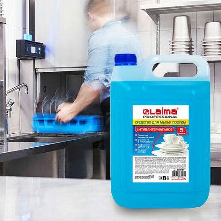 Средство для мытья посуды 5 л, ЛАЙМА PROFESSIONAL, антибактериальное, концентрат, 600197 