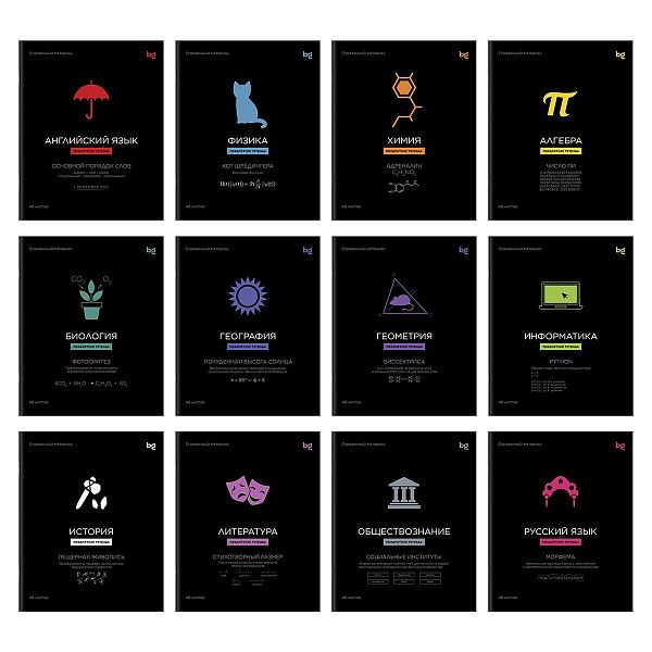Комплект (12 шт.) предметных тетрадей 48л. BG "Формула предмета", выборочный лак