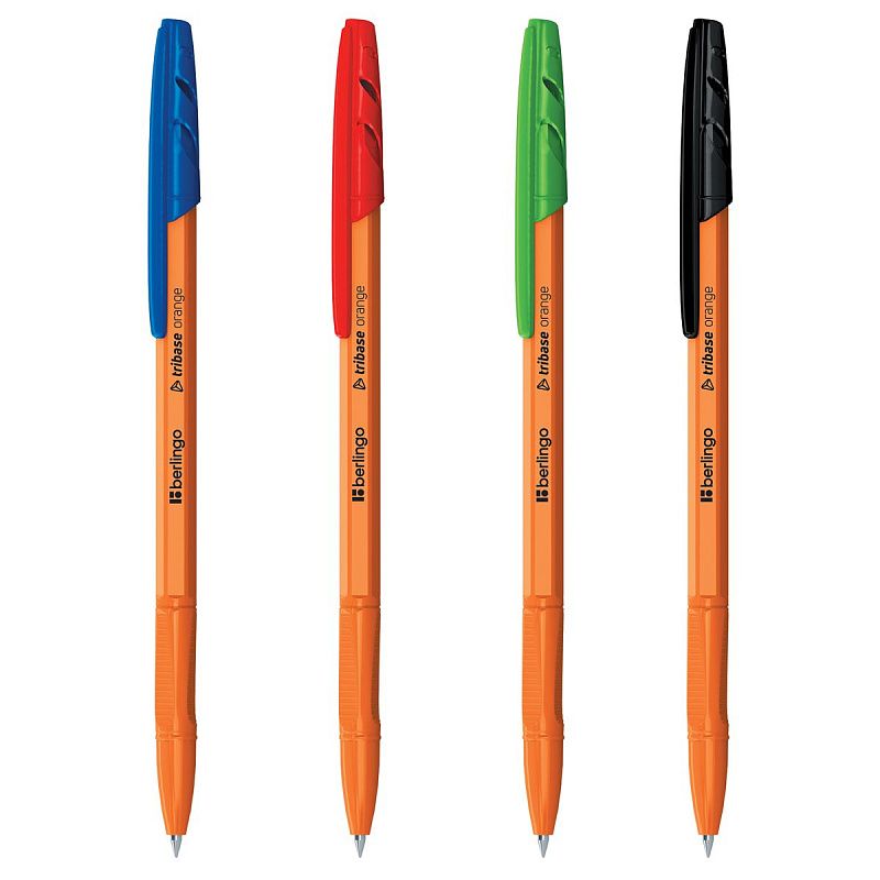 Набор шариковых ручек Berlingo "Tribase orange" 4шт., 4цв., 0,7мм, грип, пакет 