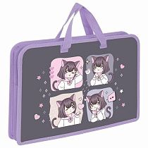 Папка на молнии с ручками ЮНЛАНДИЯ А4, 1 отделение, пластик, ширина 45 мм, "Anime dreamer", 273357