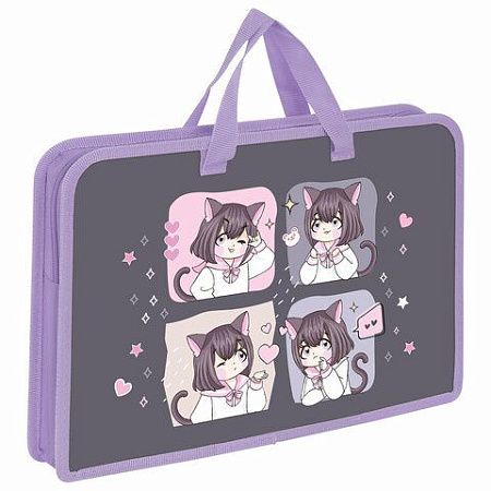 Папка на молнии с ручками ЮНЛАНДИЯ А4, 1 отделение, пластик, ширина 45 мм, "Anime dreamer", 273357