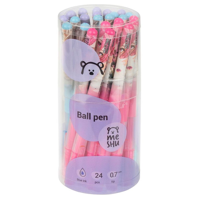 Ручка шариковая MESHU "Anime girls" синяя, 0,7мм, грип, корпус ассорти 