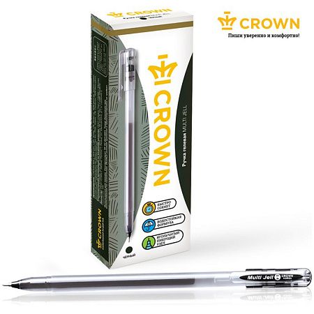 Ручка гелевая Crown "Multi Jell" черная, 0,4мм, игольчатый стержень 