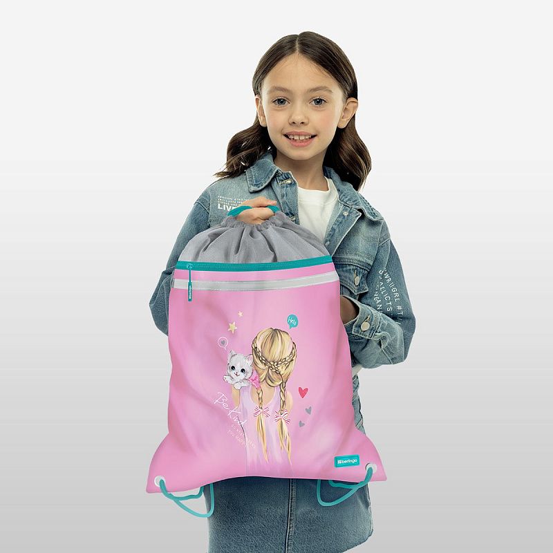 Мешок для обуви 1 отделение Berlingo "Be Kind!", 360*460мм, вентиляционная сеточка , светоотражающая лента, карман на молнии 