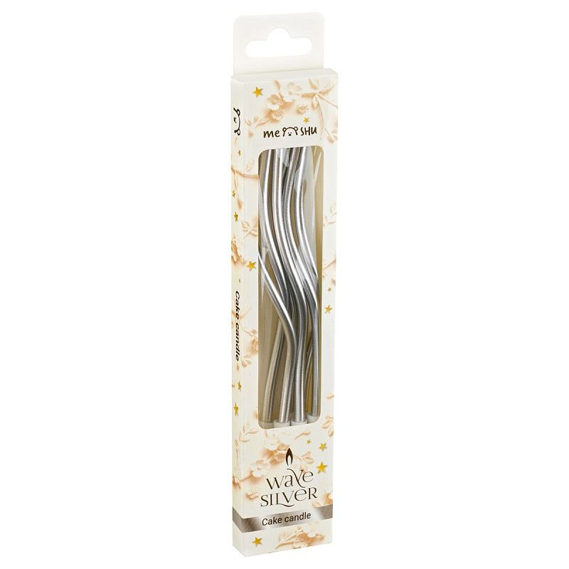 Свечи для торта с держателями MESHU "Wave silver", 13см, 6шт