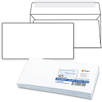 Конверты Е65 (110х220 мм), отрывная лента, белые, КОМПЛЕКТ 50 шт., внутренняя запечатка, Е65.10.50С