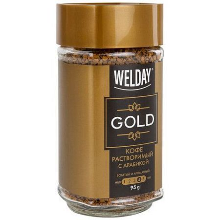 Кофе растворимый WELDAY "Gold", сублимированный, 95 г, стеклянная банка, 622675