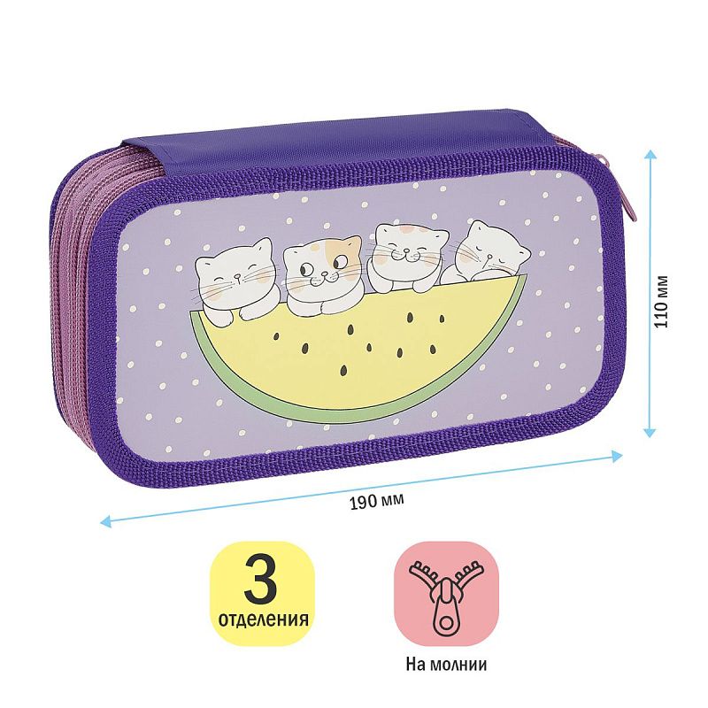 Пенал 3 отделения, 190*110 ArtSpace "Kittens", ламинированный картон 