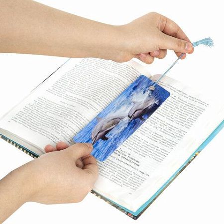 Закладка для книг с линейкой, 3D-объемная, BRAUBERG "Дельфины", с декоративным шнурком, 128094 