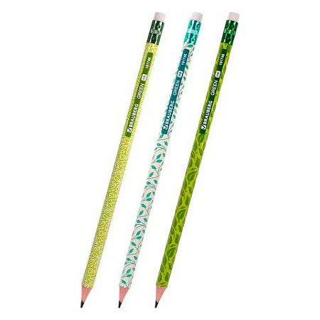 Карандаш чернографитный BRAUBERG "GREEN", 1 шт., HB, с ластиком, пластиковый, ассорти, 181746 