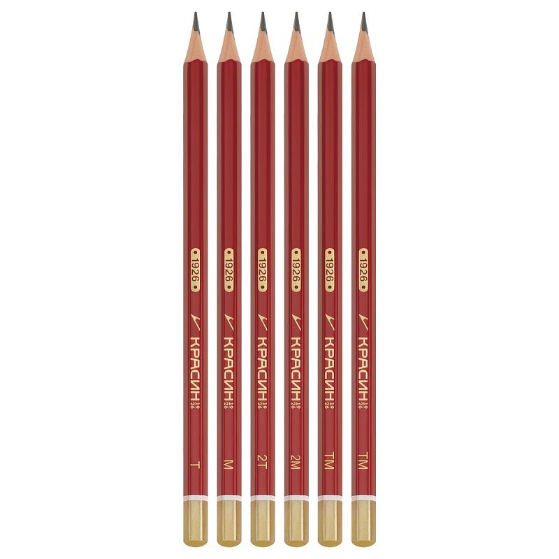 Набор карандашей ч/г Красин "1926" 6шт., 2Т(H)-2М(B),  КЕДР,  заточен., карт.пенал, европодвес 