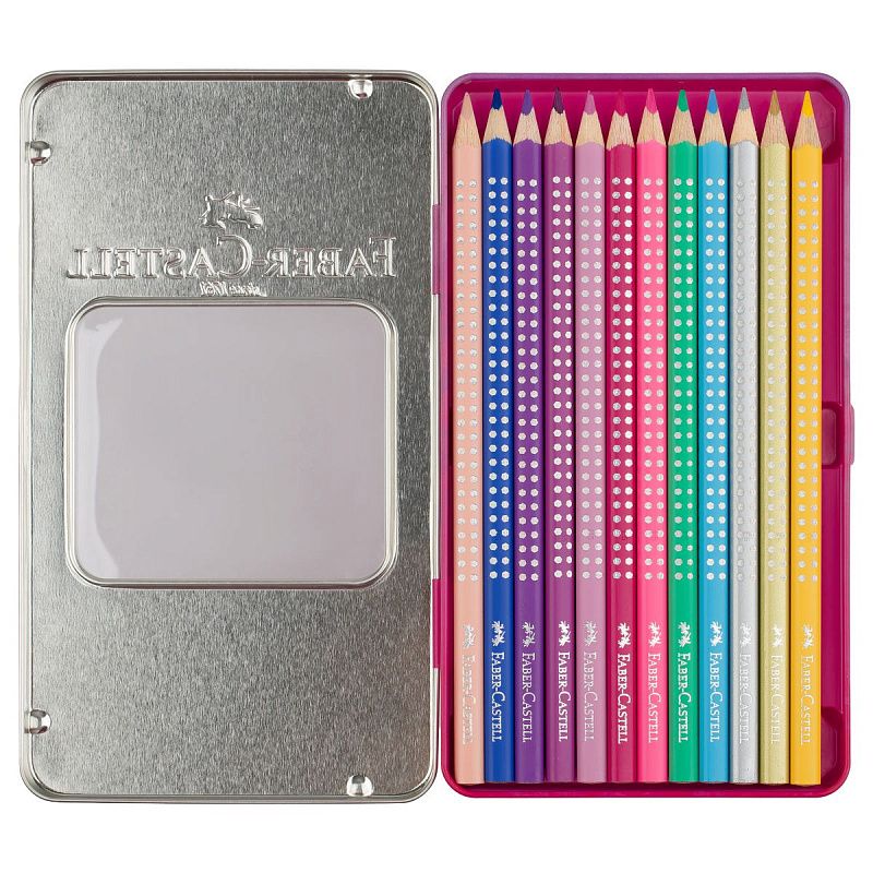 Карандаши цветные Faber-Castel "Sparkle", 12 цв., трехгран., метал. короб