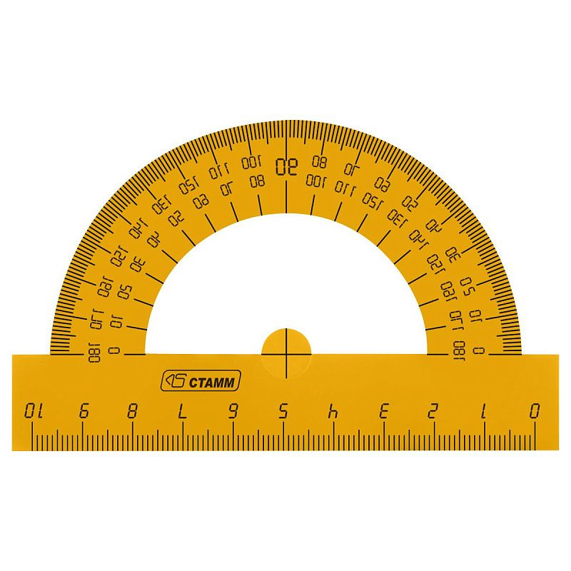 Транспортир 10см, 180° СТАММ, пластиковый, прозрачный, неоновые цвета, ассорти 