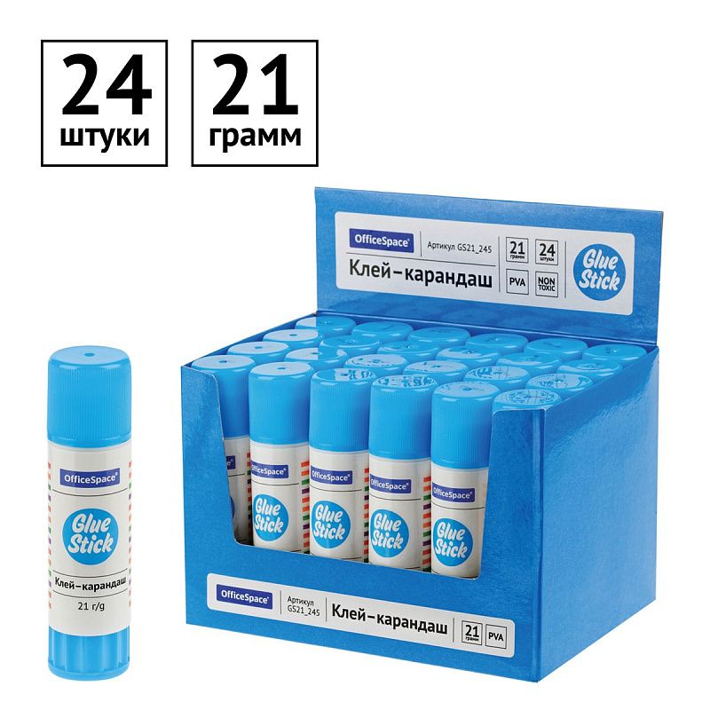 Клей-карандаш OfficeSpace, 21г, дисплей, ПВА